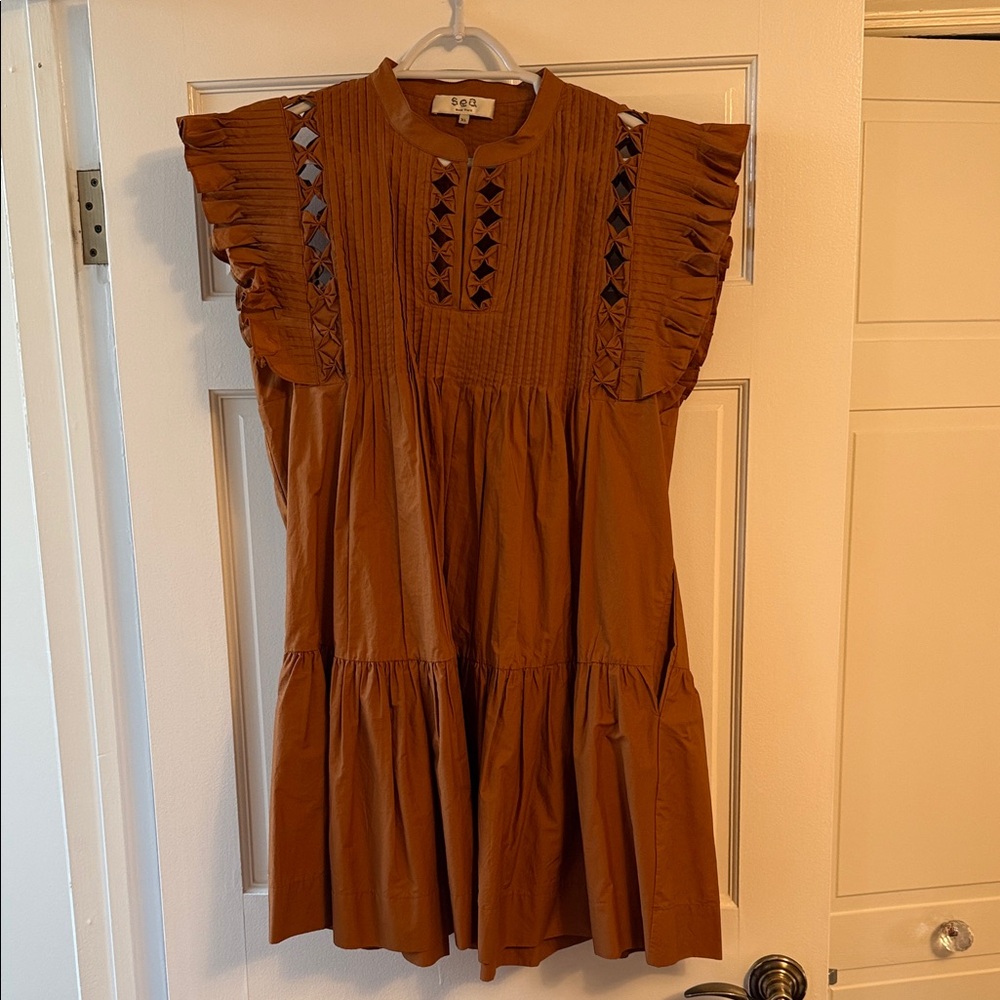 Sea Rust Brown Eyelet Tiered Mini Dress